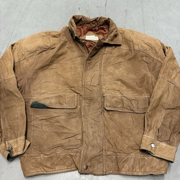 Vintage Marc by Andrew Marc Men’s Large Brown Leather Bomber Jacket - Picture 1 of 7